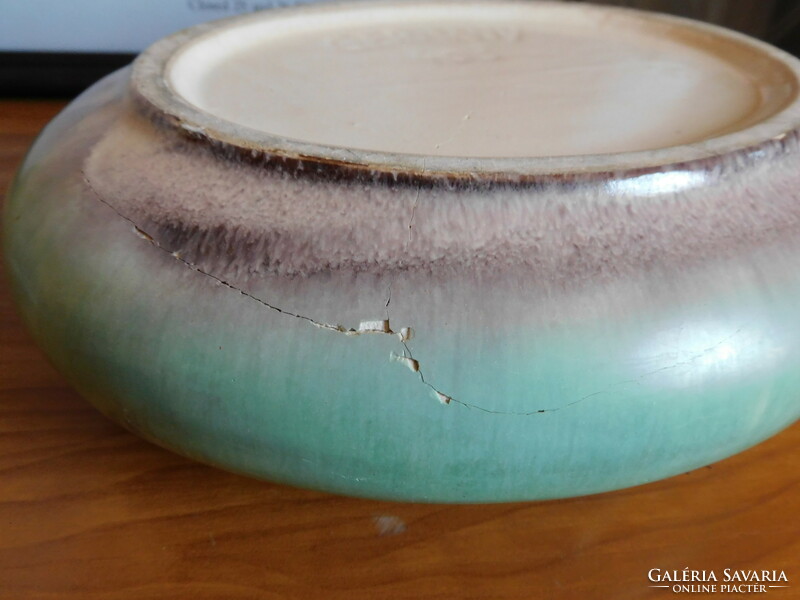 Art deco oval faience bonbonier - large size, damaged