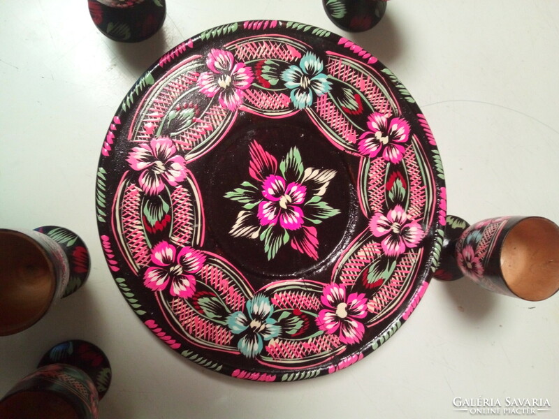 Old Ukrainian hand-painted wooden tray