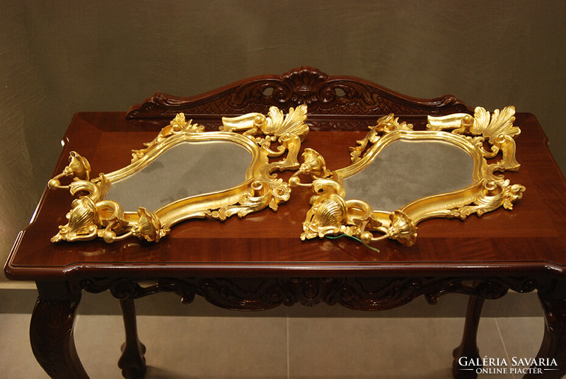 Baroque gilded wall mirror, wall arm