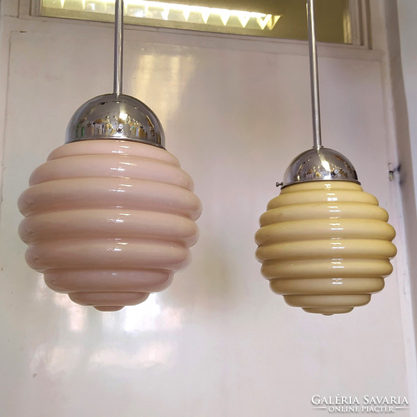 Art deco - streamlined ceiling lamp pair renovated - pink and cream colored 
