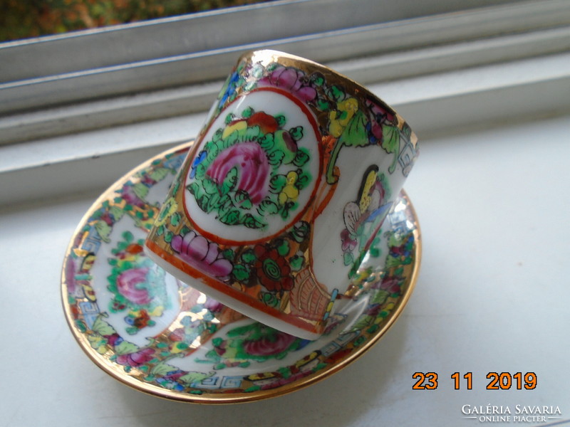 Jingdezhen Famille Rose aranyzománc kézzel festett  kávés csésze alátéttel