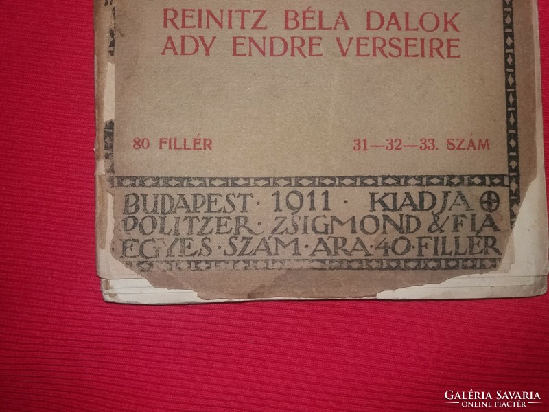 1911.Reinitz Béla: Dalok ADY verseire könyv a képek szerint Modern Könyvtár kiadás