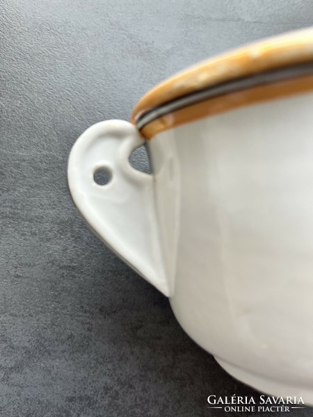 Old, thick-walled bent stoneware cup, coma mug, luster