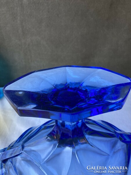 Art deco blue glass pedestal table.