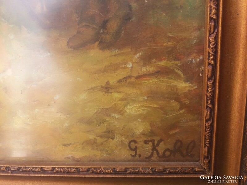Antik gyönyörű olaj / vegyes tech. karton festmény G. Kohl szignóval keretben Lányok eladó sorban