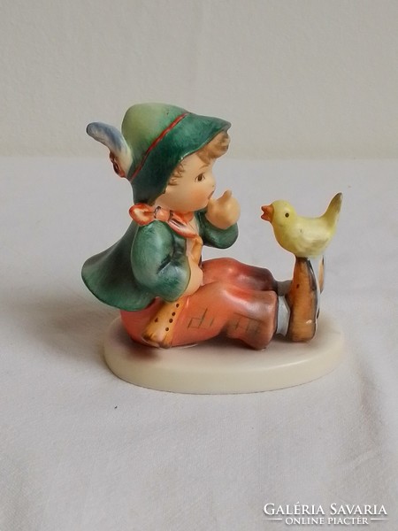 Hummel goebel singing lesson 'singing lesson' #63 collectible porcelain figurine boy with flute and yellow bird