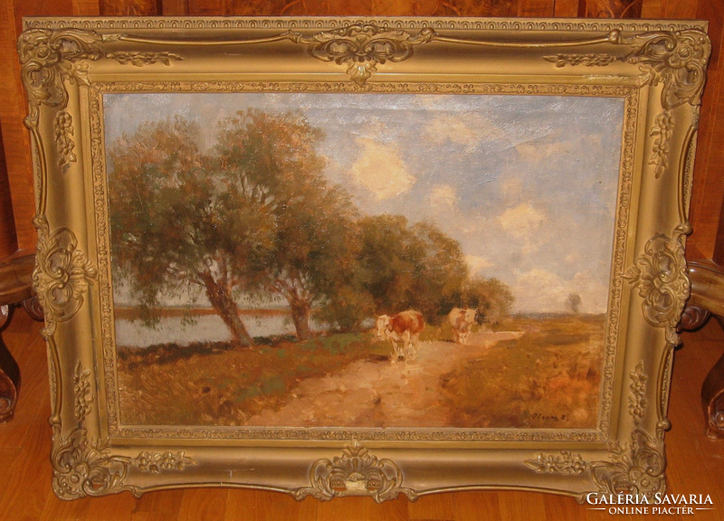 Wonderful guaranteed original Ferenc Olgyay / 1872-1939 / painting: cows on their way home.