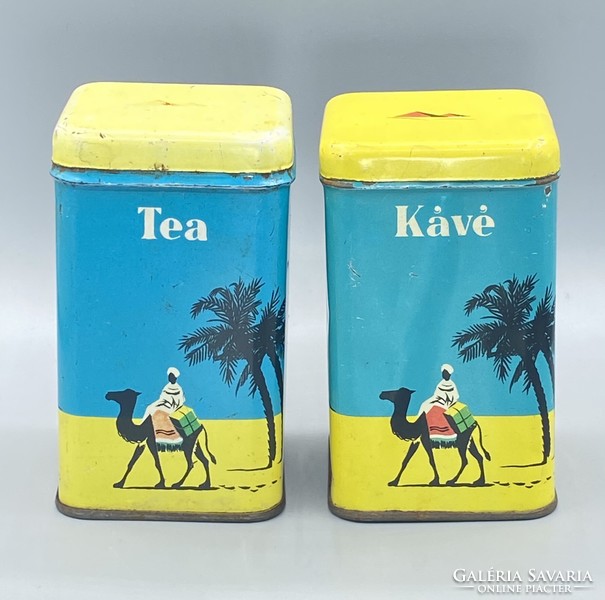 2 db Retro fémdoboz Kávé és Tea felirattal c.1960-70