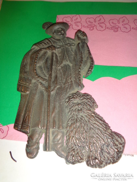 Shepherd with his puli, old bronze beater, approx. 15 cm