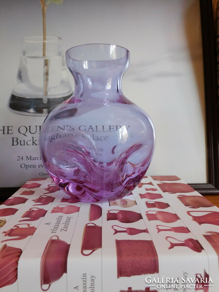 Vintage ernst friedrich purple glass vase with original label, 70s, 17 cm