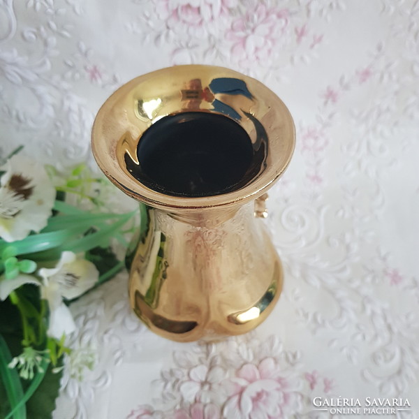 Új, arany színű, 3D virág díszes kerámia váza