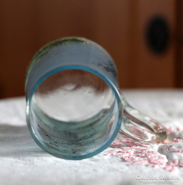 Blown glass commemorative cup, mug, glass with Balatonberény inscription