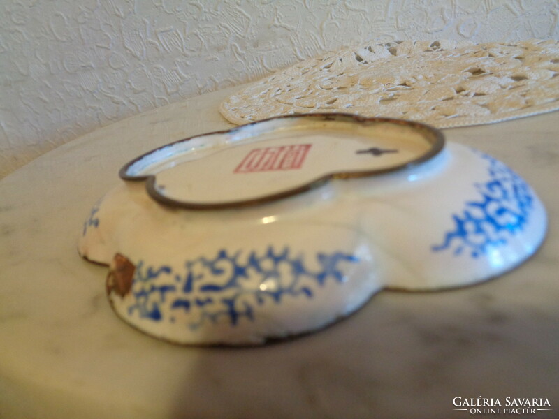 Hand-painted, marked, Japanese enameled bowl, on a red copper plate base, approx. 200 years old