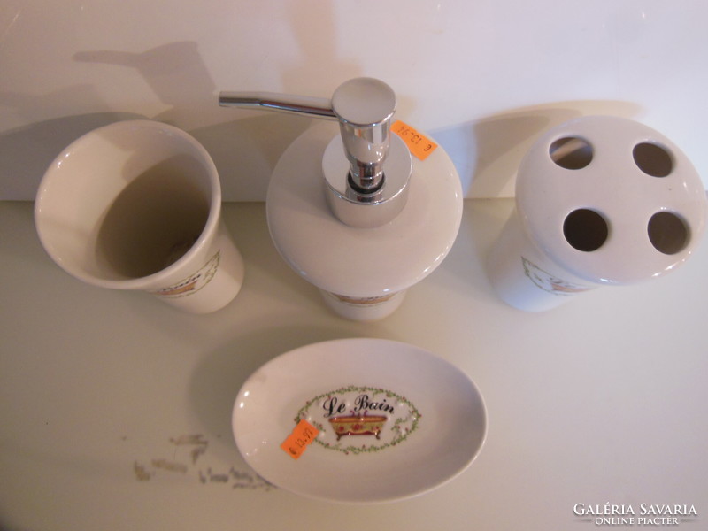 Bathroom set - new - 4 pcs - porcelain - charming pattern - soap dispenser - 20 x 8 cm - - German