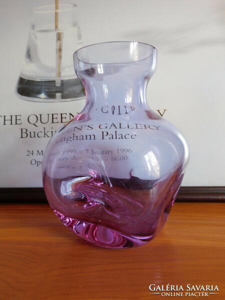 Vintage ernst friedrich purple glass vase with original label, 70s, 17 cm