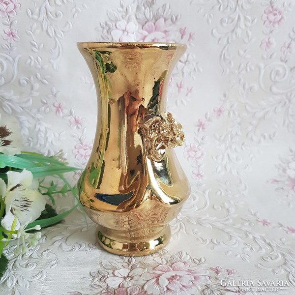 Új, arany színű, 3D virág díszes kerámia váza