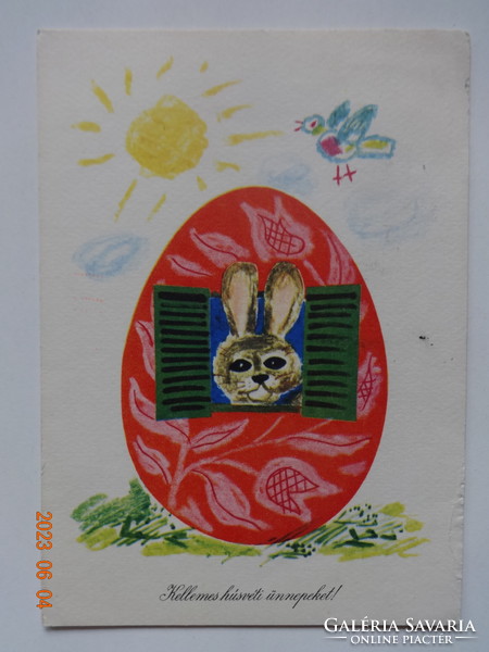Régi grafikus húsvéti üdvözlő képeslap - Szilvásy Nándor rajz
