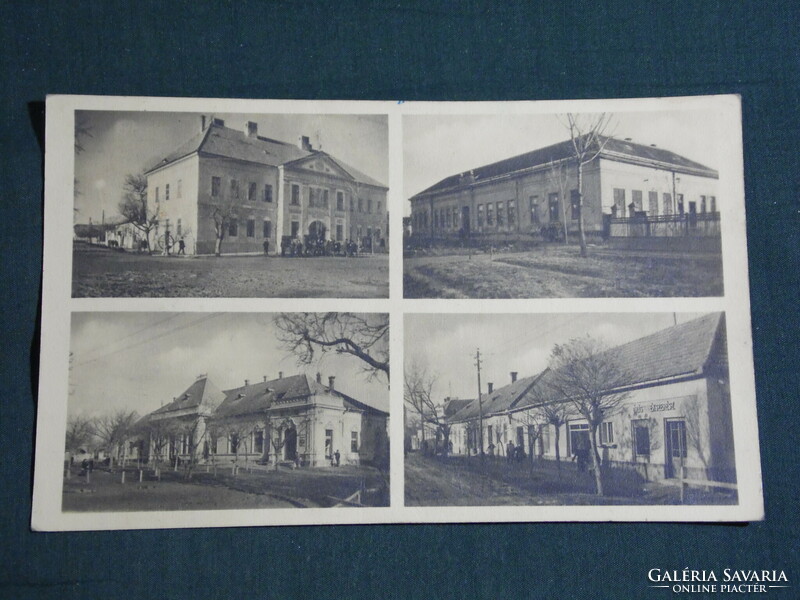 Képeslap, Szabadszállás ,mozaik részletek,laktanya,tanácsháza,bolt,kocsma ,1951