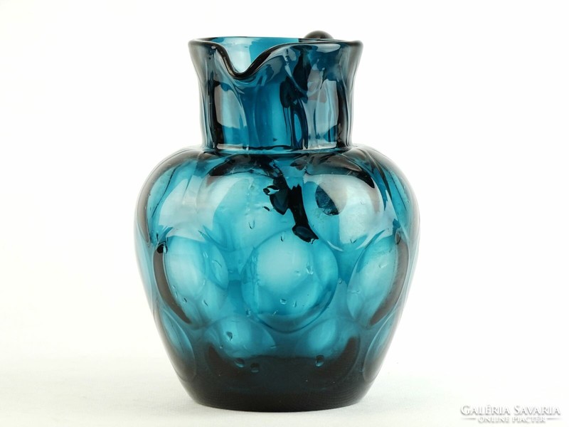 0K680 antique blown glass jug with blue lens 17 cm