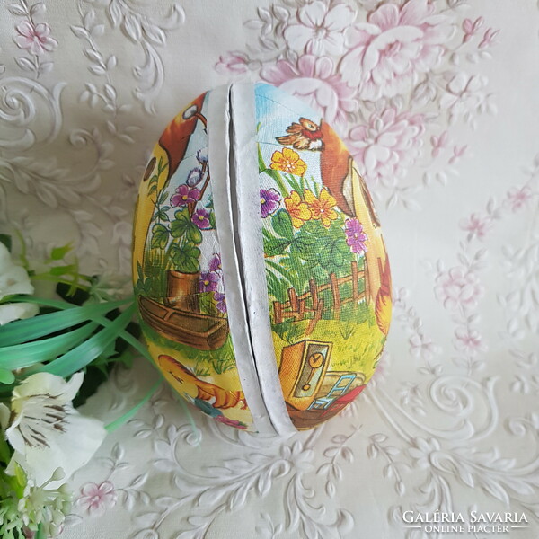 New egg-shaped papier-mâché gift box and holder with bunny and chick patterns for Easter