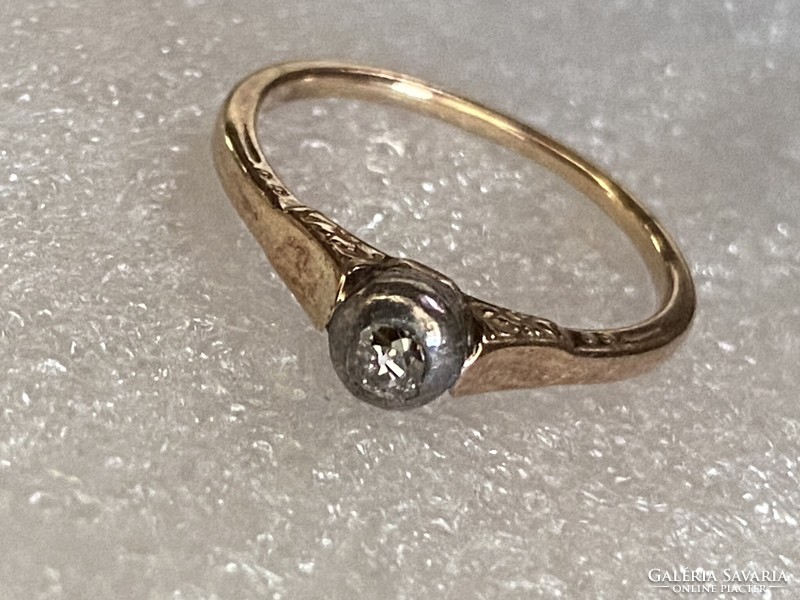 Antik, gyémánt köves kísérőgyűrű - 52-es, 14 K-os