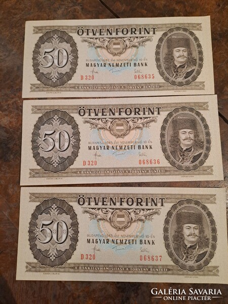 50 FORINT 1983 3DB SORSZÁMKÖVETŐ HAJTATLAN