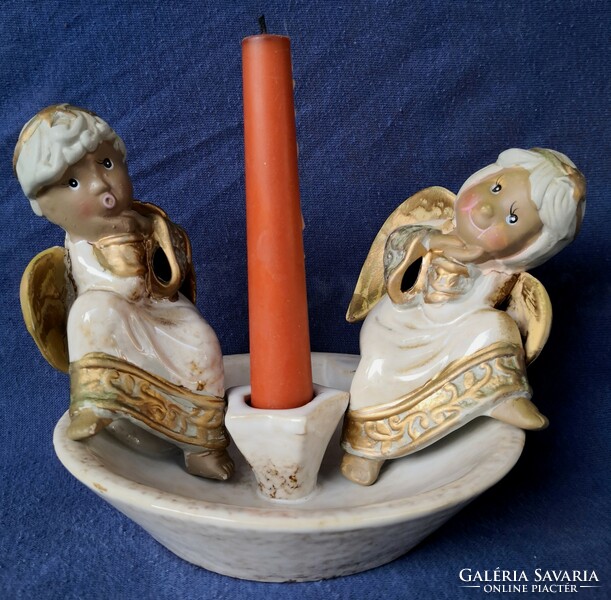 Dt/371 – painted glazed Christmas candle holder with figural decoration