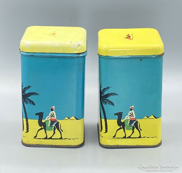 2 retro metal boxes with coffee and tea inscription c. 1960-70