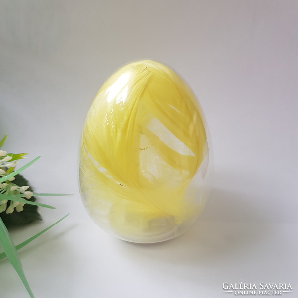 Új, tollakkal díszített, tojás alakú LED-es lámpa, húsvéti dísz