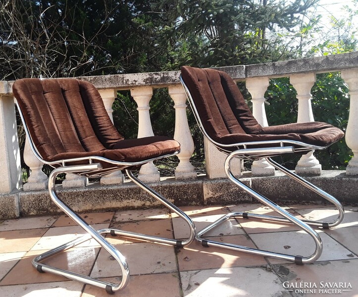 Pair of Gastone Rinaldi tubular frame chairs