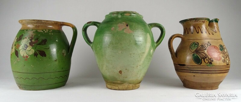 1P967 antique last-century large earthenware jug market tour pitcher 3 pieces
