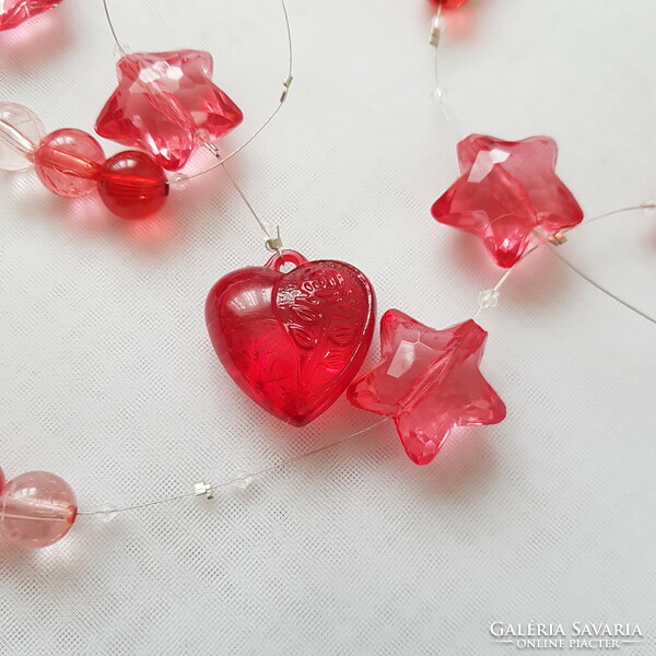 New, pink-red starry, beaded, heart decorated garland, string, decoration