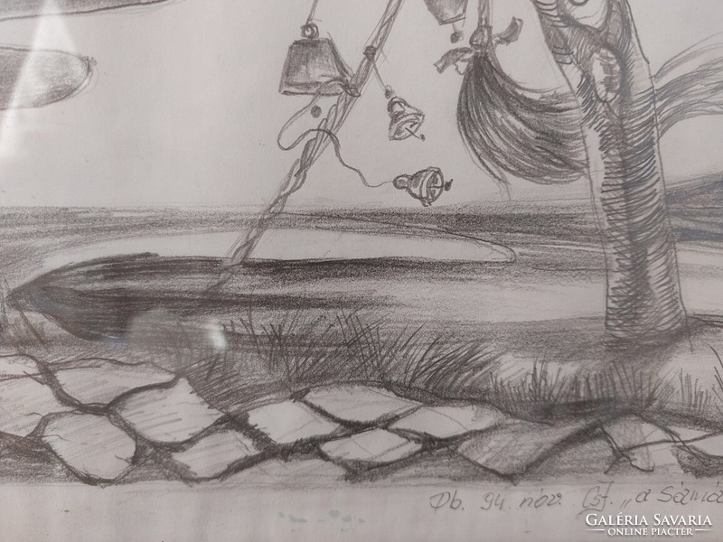 (K) Csatári József grafika  "A sámán kútja" 34x29 cm kerettel