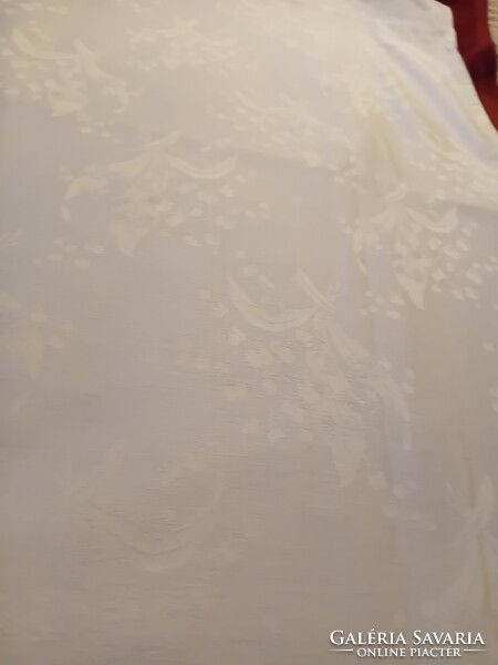 Régi, hófehér, gyöngyvirág mintás damaszt paplanhuzat, 160x130