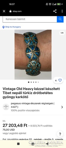 Gyönyörű Tibeti karkötő türkizekkel 18 +5cm jó áron!