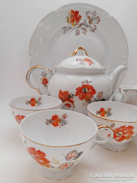 Drasche porcelán teás készlet darabjai, nagy tányér és bonbonier egyben