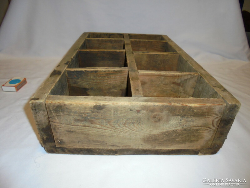 Old divided wooden box, storage box - eight compartments