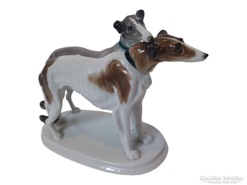 Antique art deco porcelain Borsoi Russian Greyhound couple dog