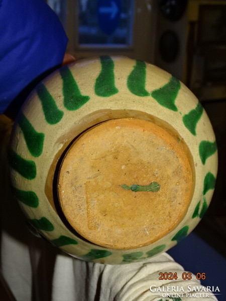 Green-striped glazed earthenware antique milk jug (sylke, jug) Csákvár