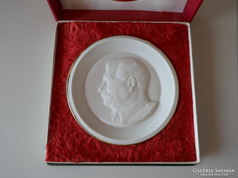 Herendi porcelán Sztálin emlék plakett díszdobozban