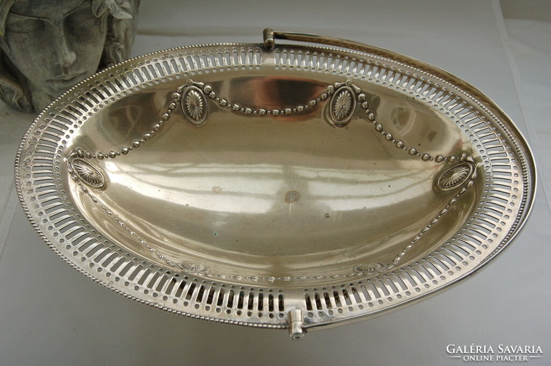 Antique large oval silver-plated serving bowl, basket, fruit bowl