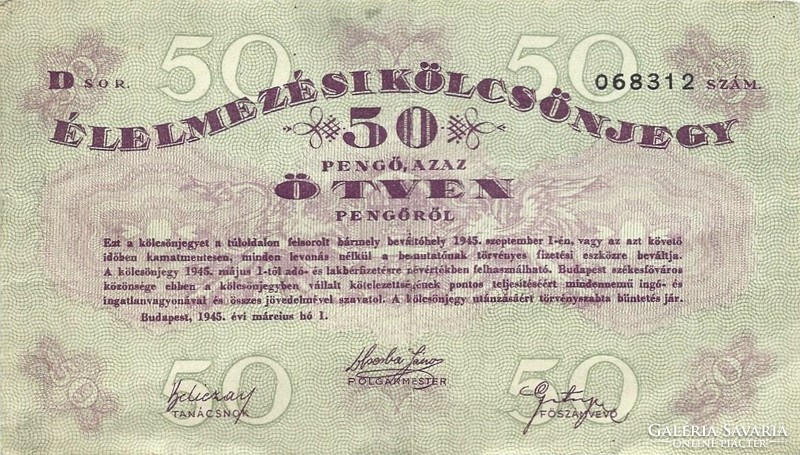 50 pengő 1945 Élelmezési kölcsönjegy