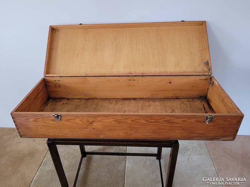 Old retro 112 cm long tapped wooden chest wooden transport chest