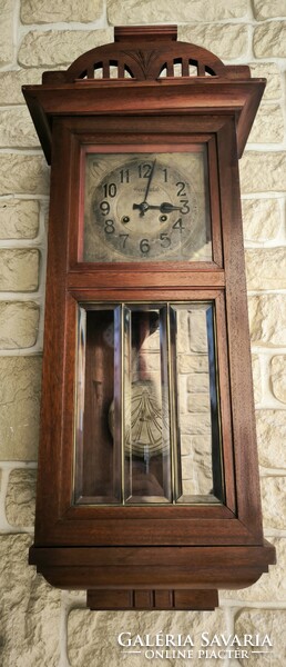 Art Nouveau original wall clock bim-bam, special sound system, polished glass. Jakab Gerő! Video.