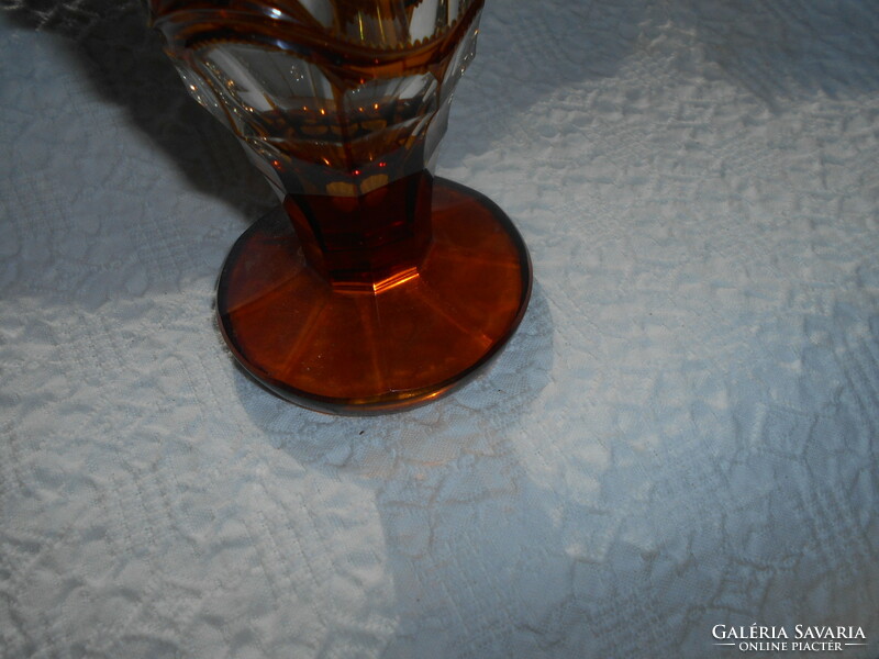 Régi borostyán színű üveg váza-vastag-súlyos csiszolt üveg