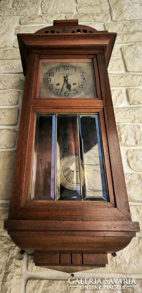 Art Nouveau original wall clock bim-bam, special sound system, polished glass. Jakab Gerő! Video.
