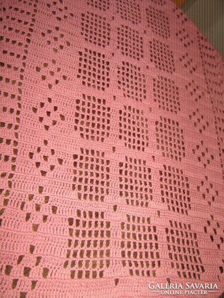 Beautiful antique pink handmade crochet lace tablecloth