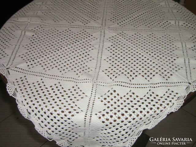 Beautiful antique white handmade crochet lace tablecloth