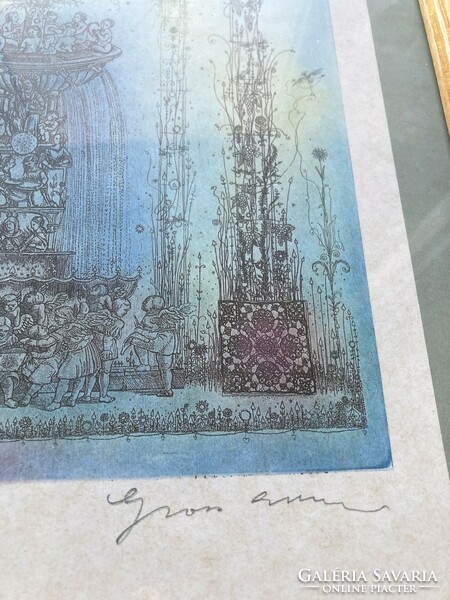 Arnold Gross (1929-2015): Renaissance, signed etching facsimile, 39x66 cm