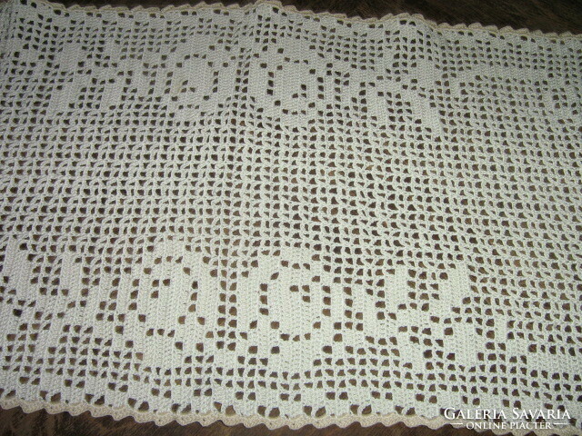 Beautiful antique vintage pink hand crocheted lace tablecloth